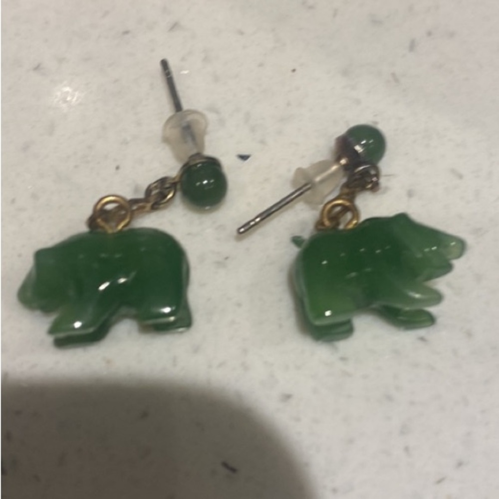 Real Green jade Bear Earrings & gold jade bracelet - Picture 7 of 9